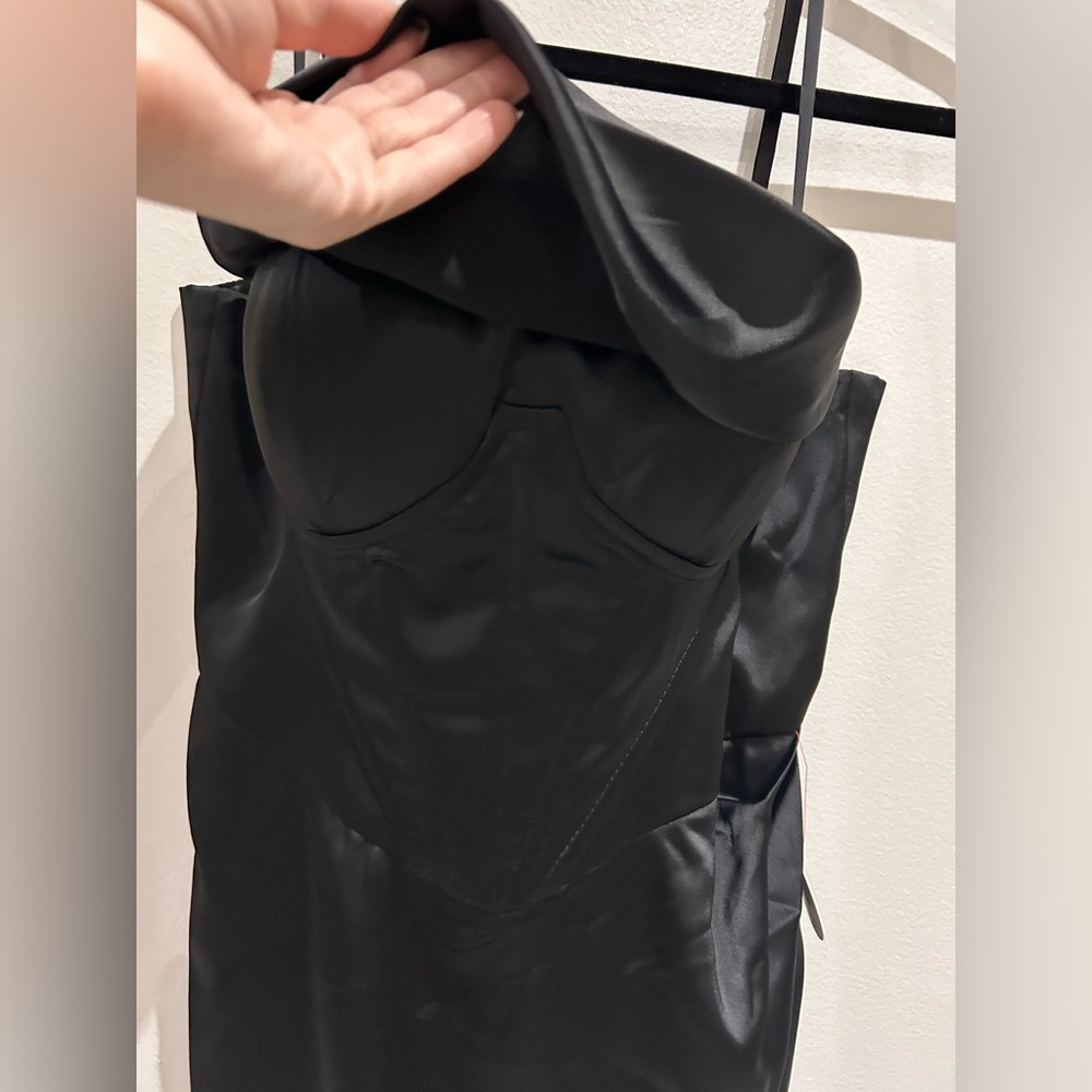 Chi Chi London Black Satin Mini Dress-Size US 8- NWT - Picture 6 of 14